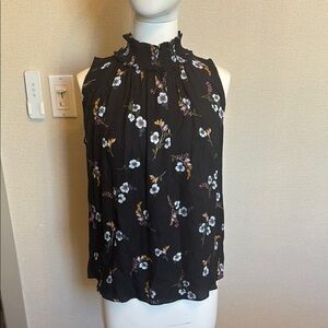 Rebecca Taylor Black Floral Sleeveless Blouse